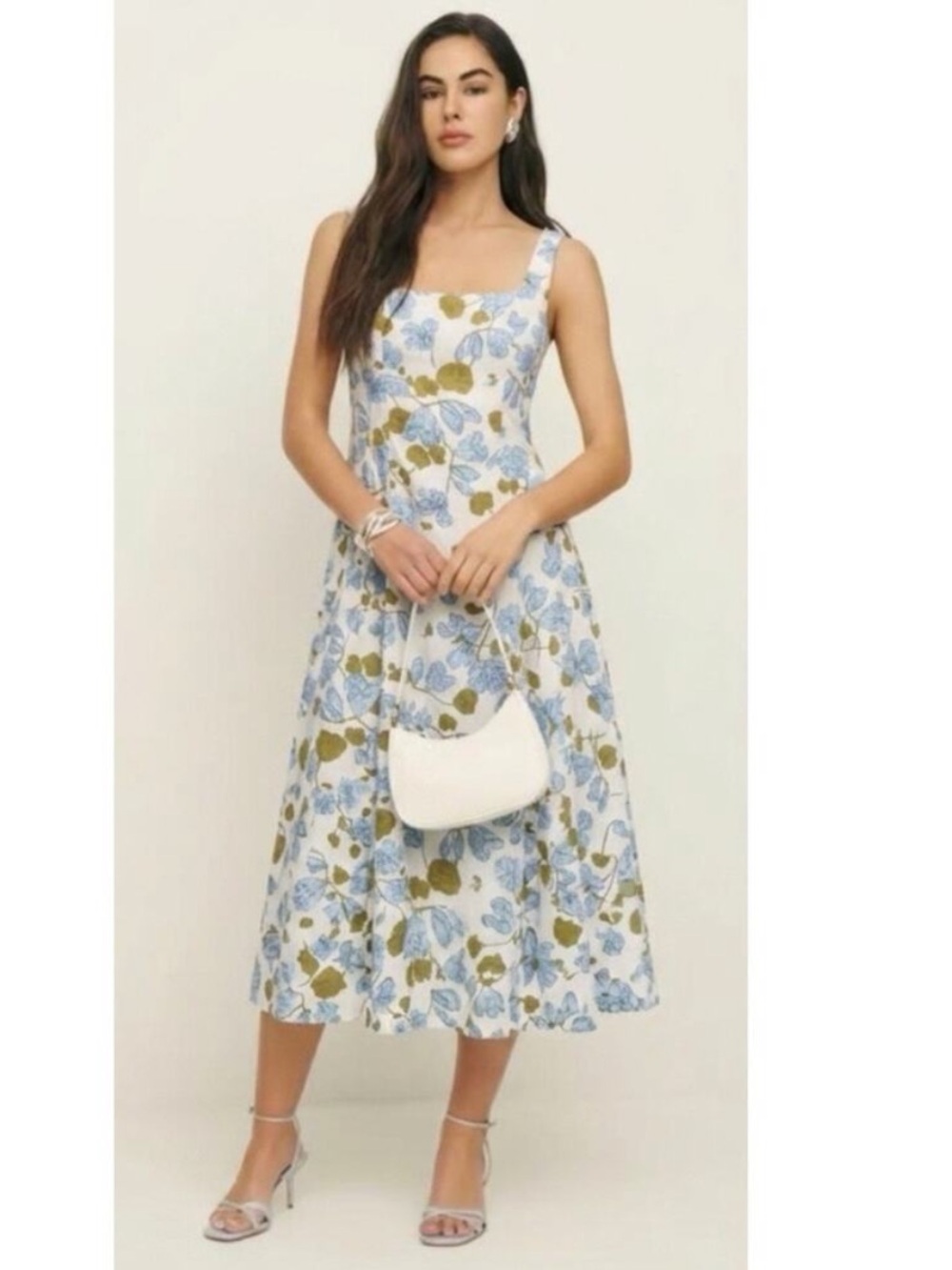 Joie linen blend blue floral midi dress 2